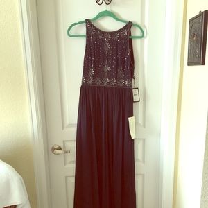 Navy Beaded Chiffon Gown